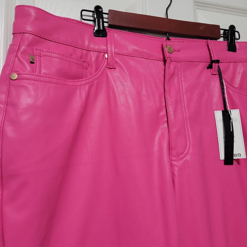 NWT Judy Blue Control Top Straight Leg Faux Leather Pants In Hot Pink Color 20W - Picture 6 of 8
